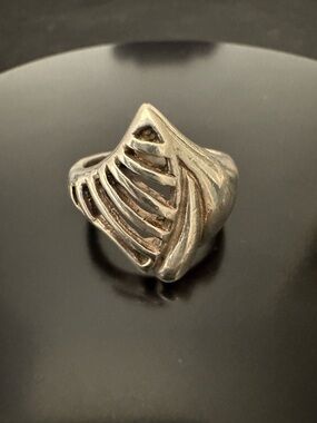 Sterling Silver Sculptural Cutout Ring Size 7 - Modernist Dome Openwork 925